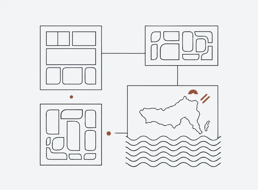 Grafik: Dokumentmodule und eine Inselkarte als Sinnbild für die Malta-Lizenz